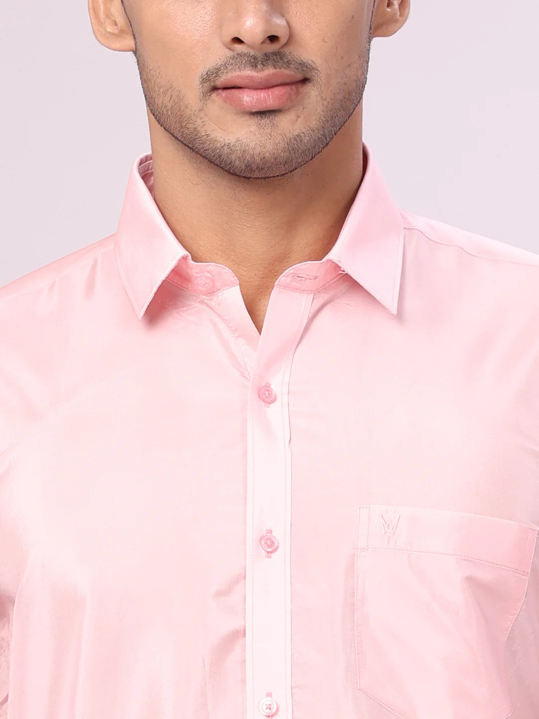 Men's Art Silk Pink Jacquard Full Sleeves Shirt with 3" Copper Jari Border Dhoti & Towel Combo Mangal - Image 7
