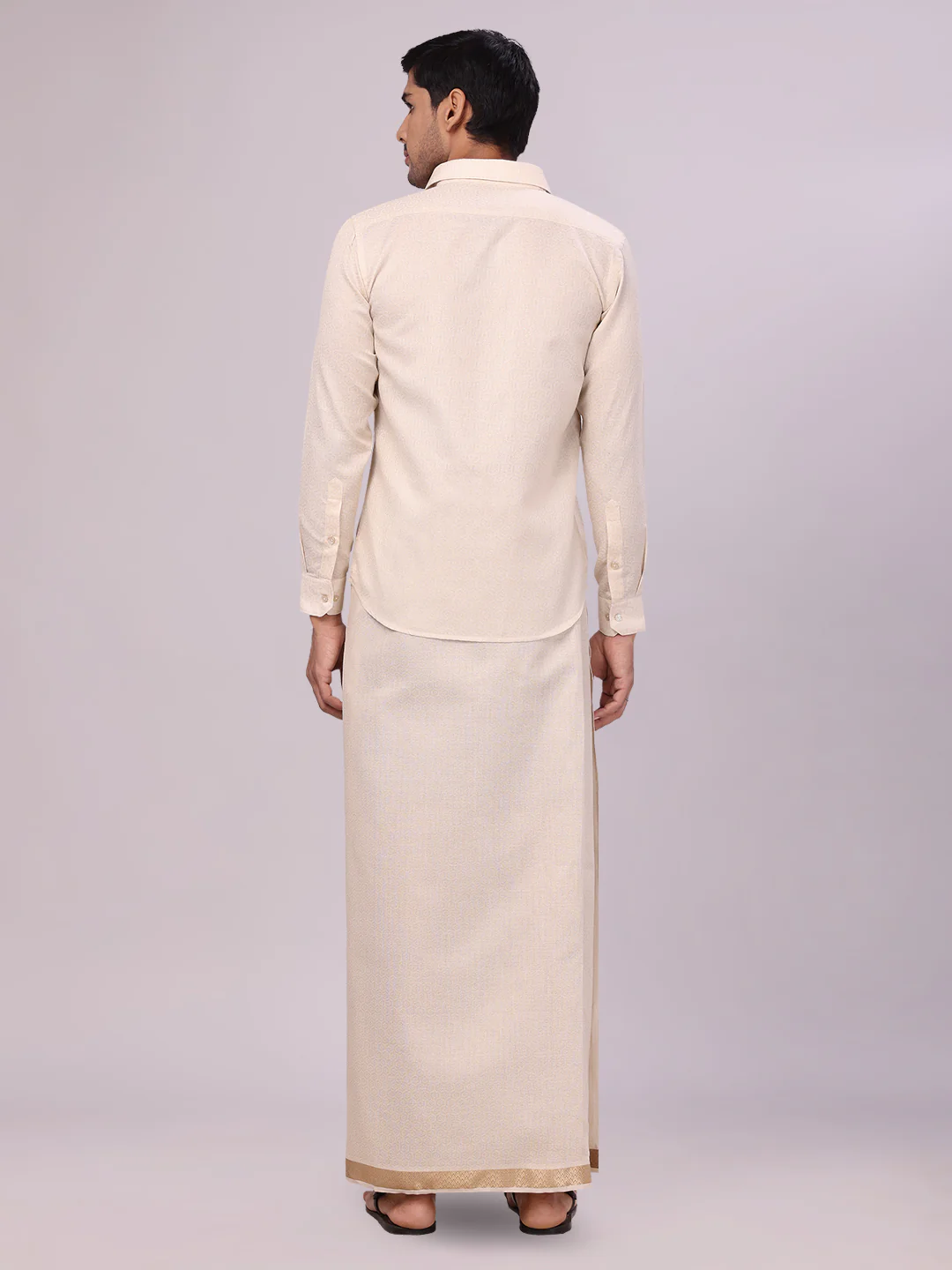 Men's Beige Tissue Jacquard Shirt with Matching Dhoti Combo Zeebra - Image 3