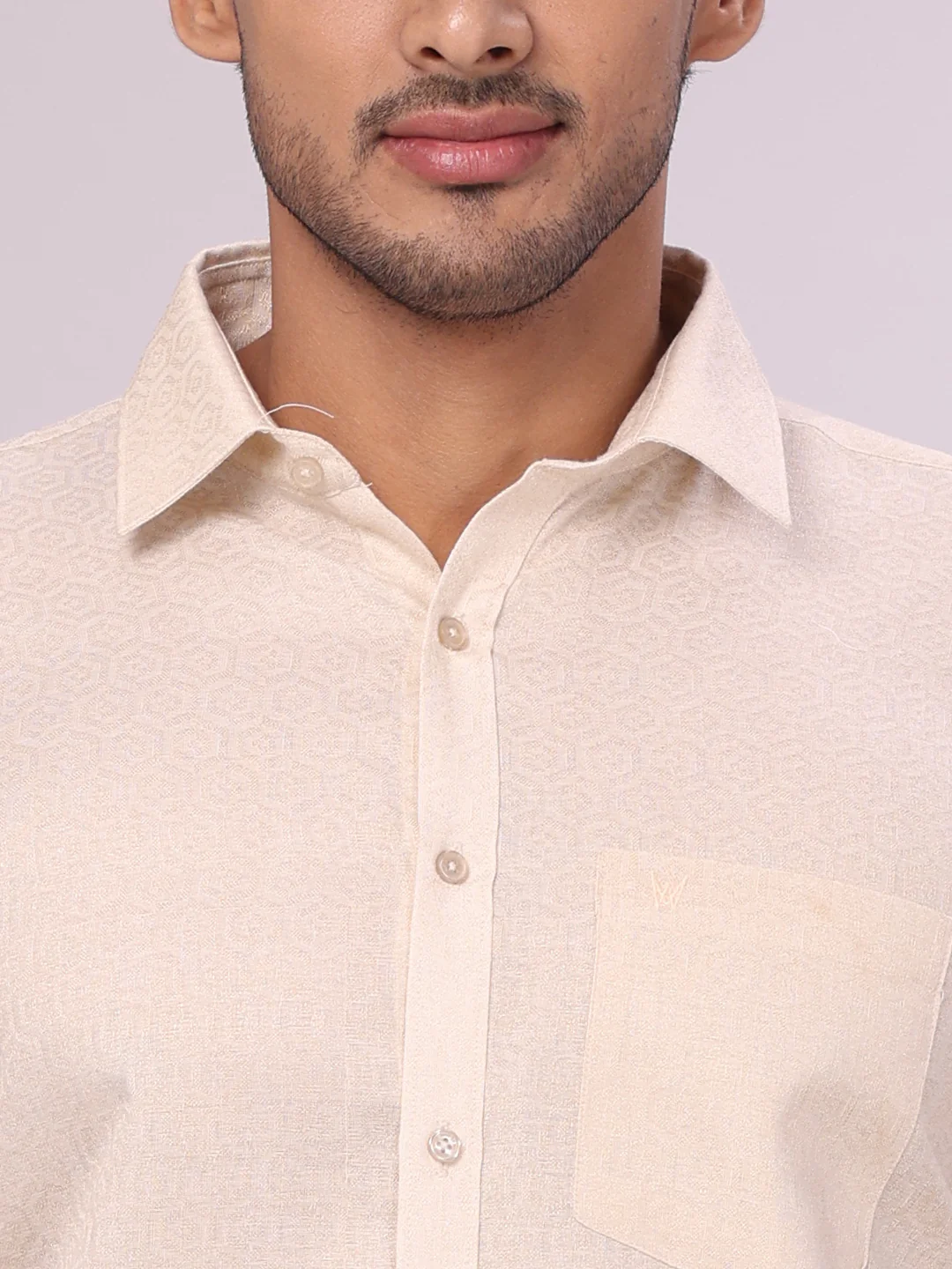 Men's Beige Tissue Jacquard Shirt with Matching Dhoti Combo Zeebra - Image 4