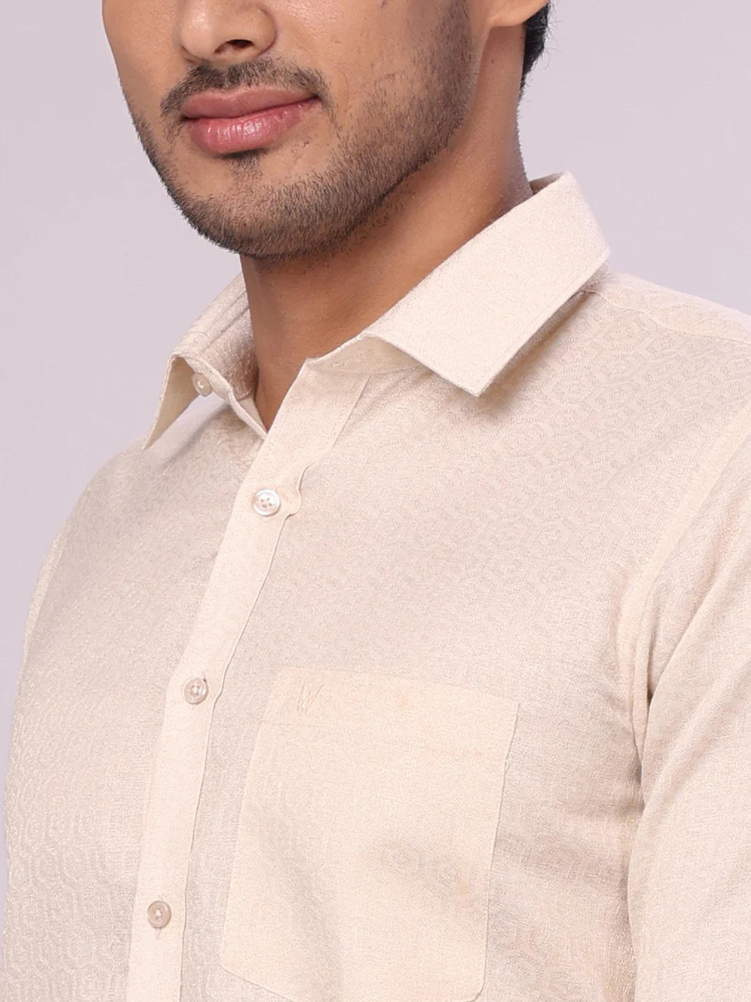 Men's Beige Tissue Jacquard Shirt with Matching Dhoti Combo Zeebra - Image 5
