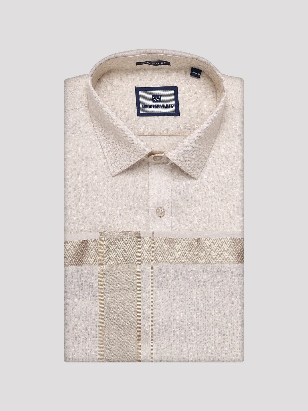 Men's Beige Tissue Jacquard Shirt with Matching Dhoti Combo Zeebra - Image 6
