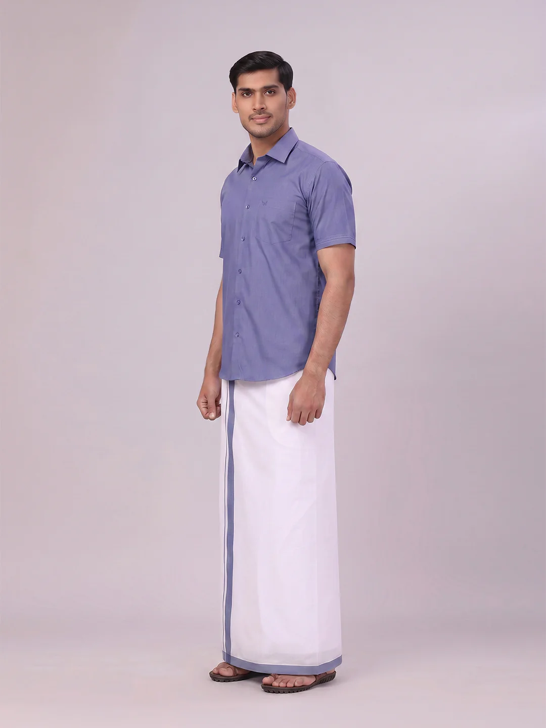 Men's Blue Color Shirt with Matching Border Dhoti Combo Casper - Image 6