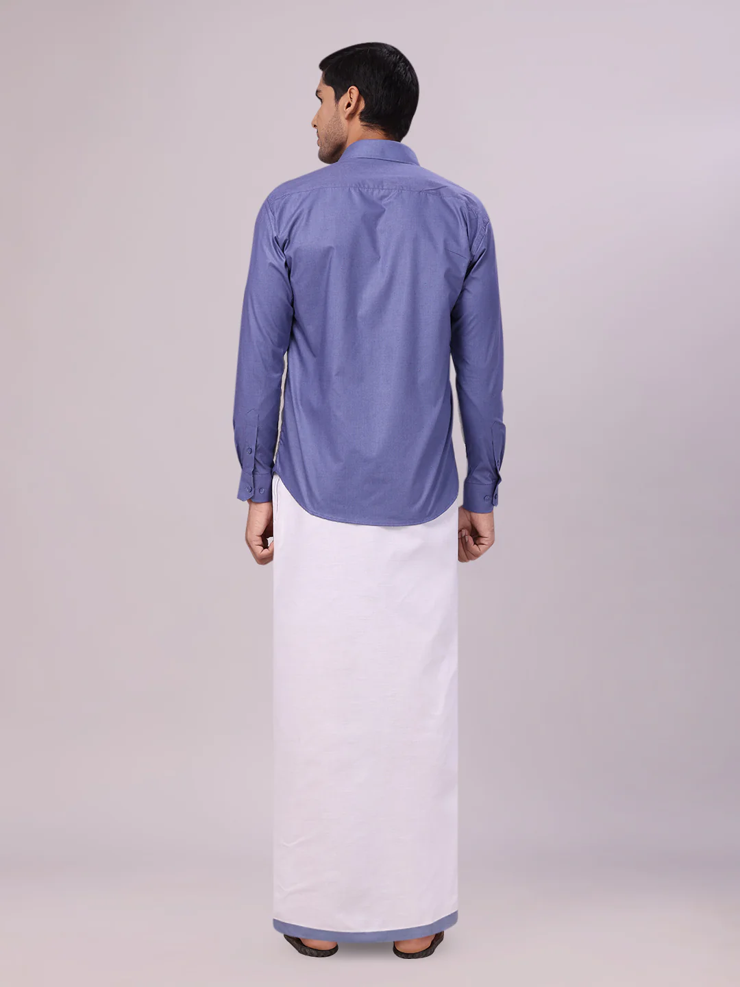 Men's Blue Color Shirt with Matching Border Dhoti Combo Casper - Image 7