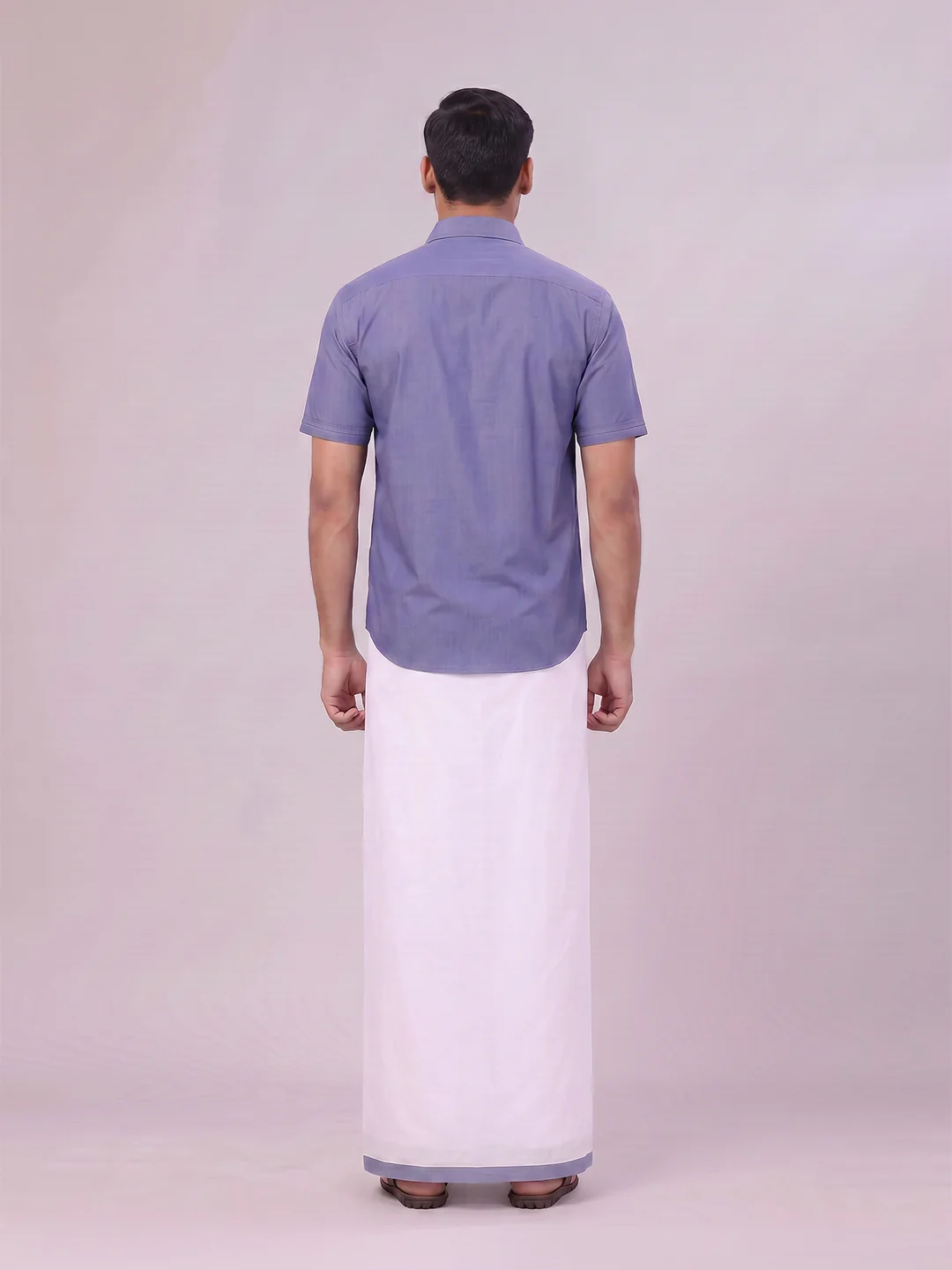 Men's Blue Color Shirt with Matching Border Dhoti Combo Casper - Image 8
