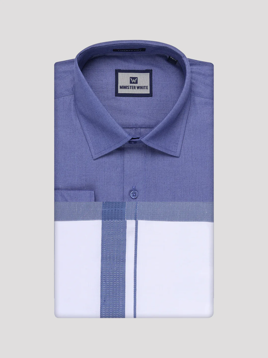 Men's Blue Color Shirt with Matching Border Dhoti Combo Casper - Image 9