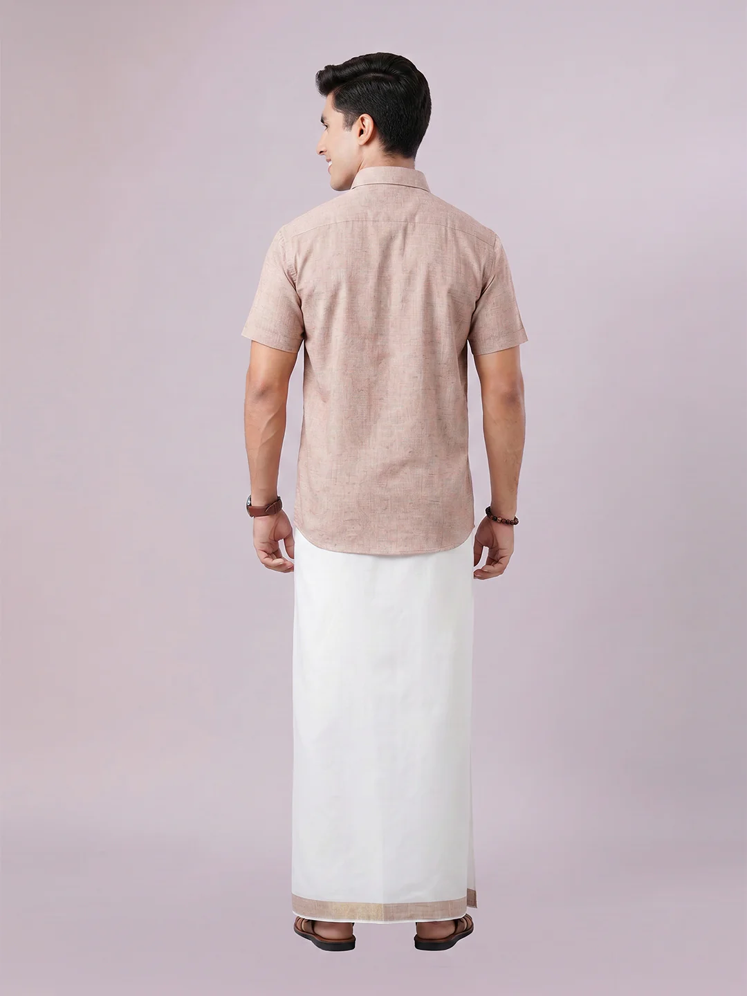 Men's Brown Color Digital Printed Shirt with Matching Printed Border Dhoti Combo Varnam - Image 4