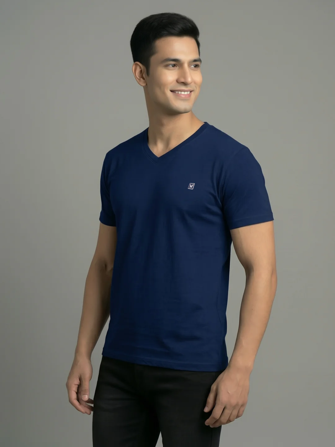 Men's Navy Regular Fit V-Neck T-Shirt Caliber - Image 2