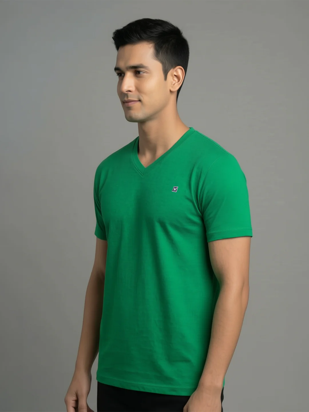Men's Pista Green Regular Fit V-Neck T-Shirt Caliber - Image 2