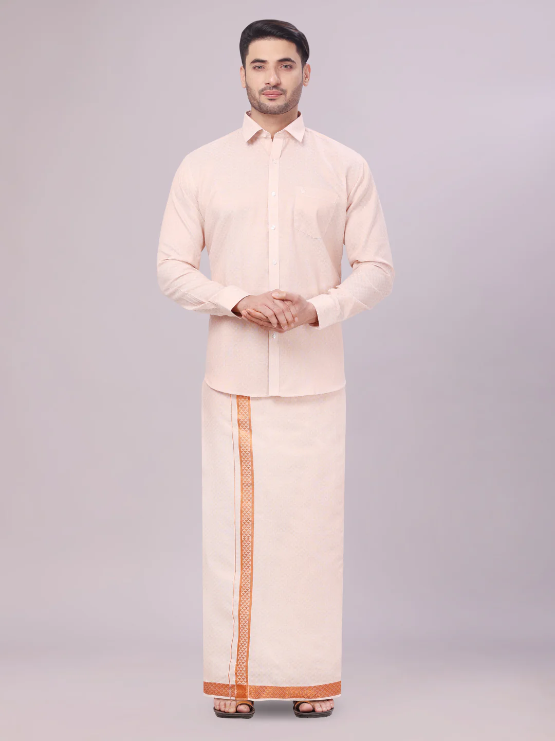 Men's Copper Tissue Jacquard Shirt with Matching Dhoti Combo Zeebra