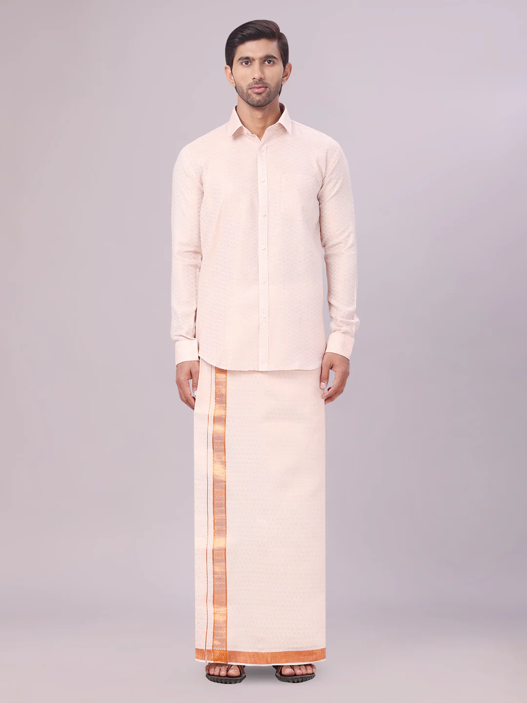 Men's Copper Tissue Jacquard Shirt with Matching Dhoti Combo Zeus