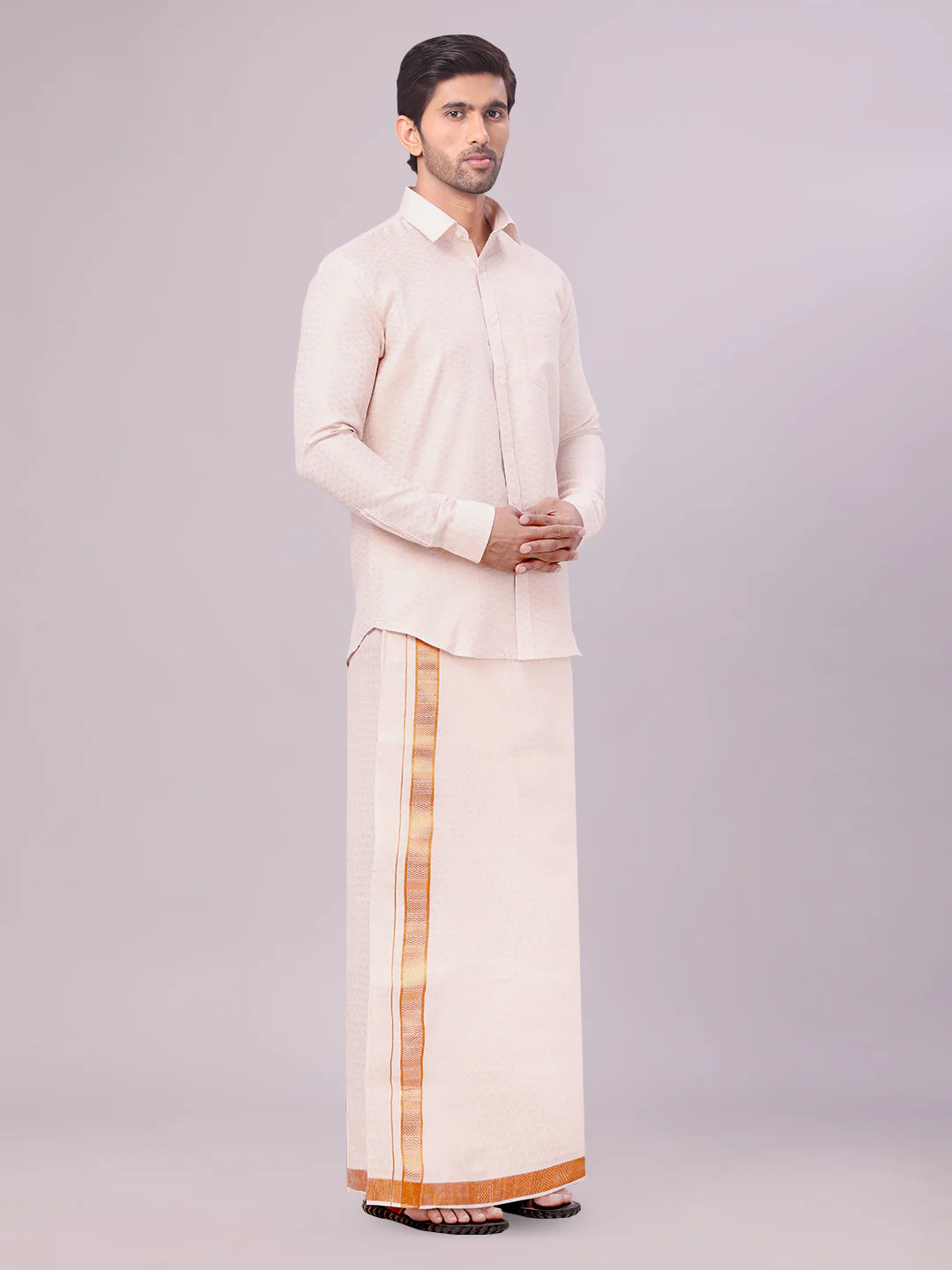Men's Copper Tissue Jacquard Shirt with Matching Dhoti Combo Zeus - Image 2