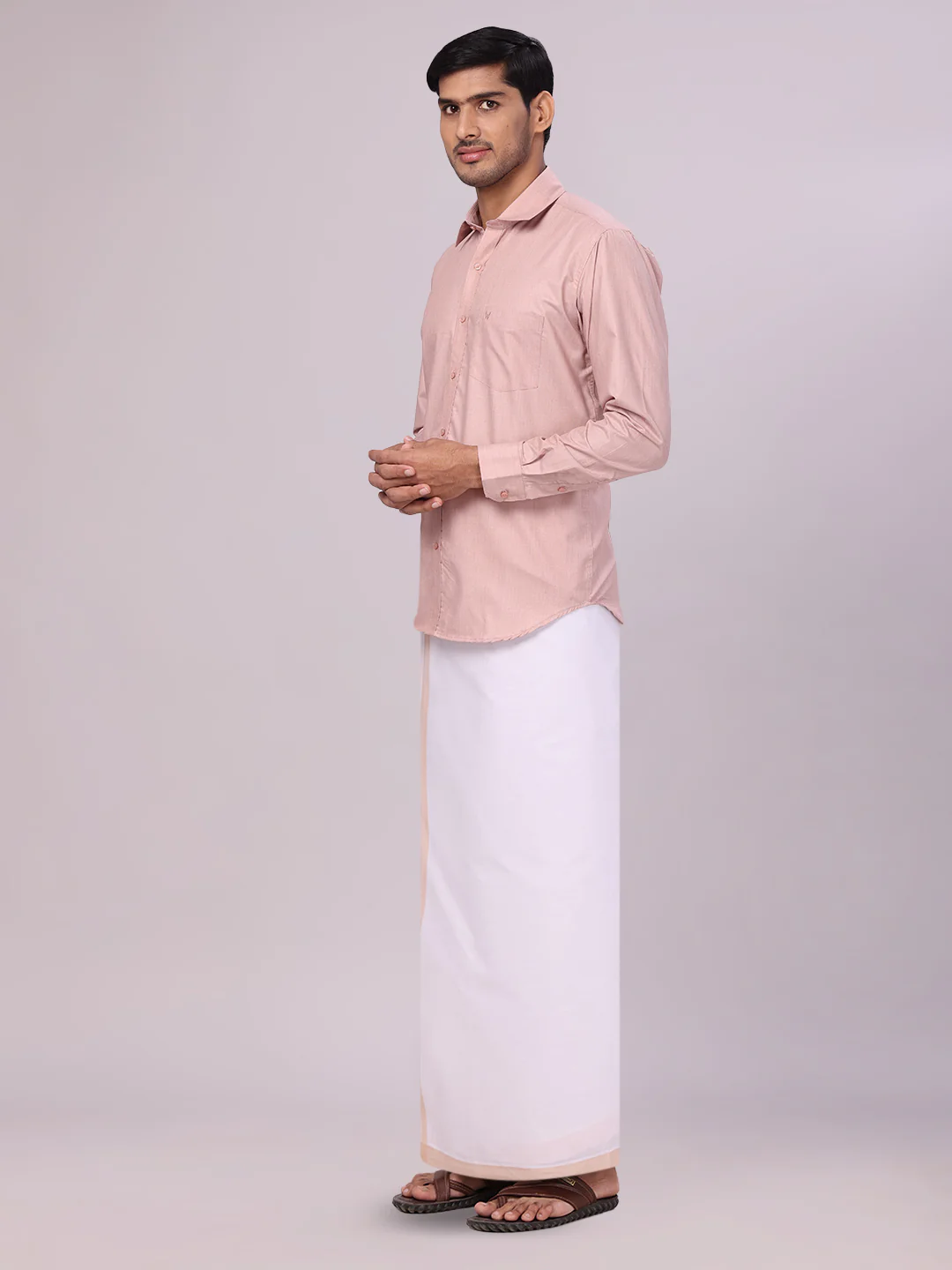 Men's Cotton Beige Matching Shirt and Dhoti Combo Luster - Image 3