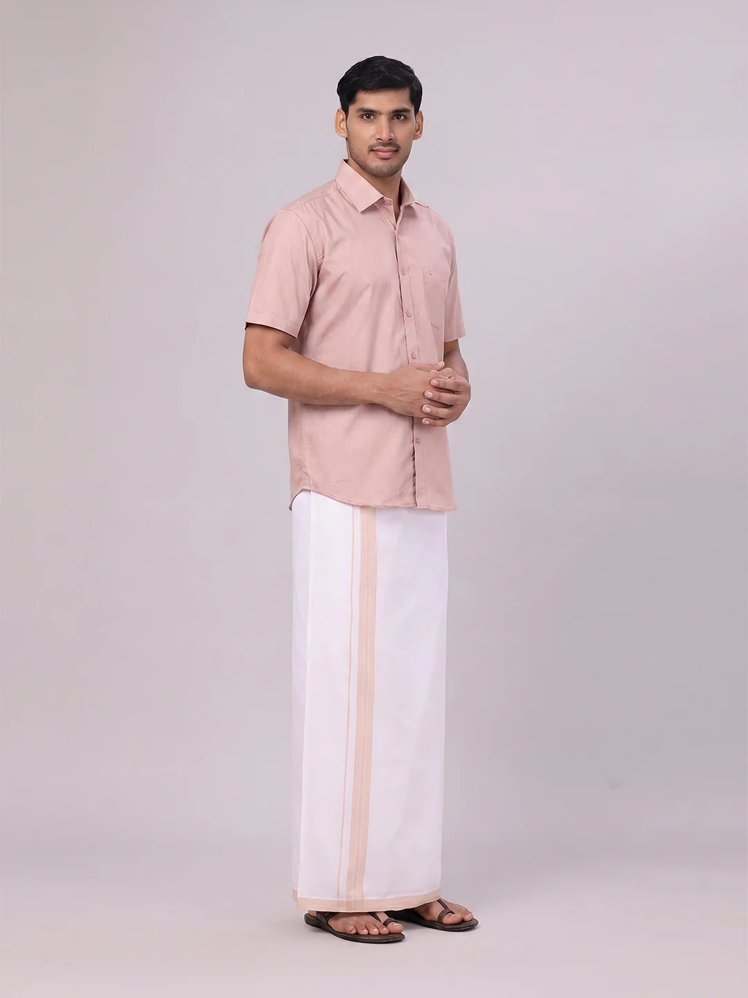 Men's Cotton Beige Matching Shirt and Dhoti Combo Luster - Image 6