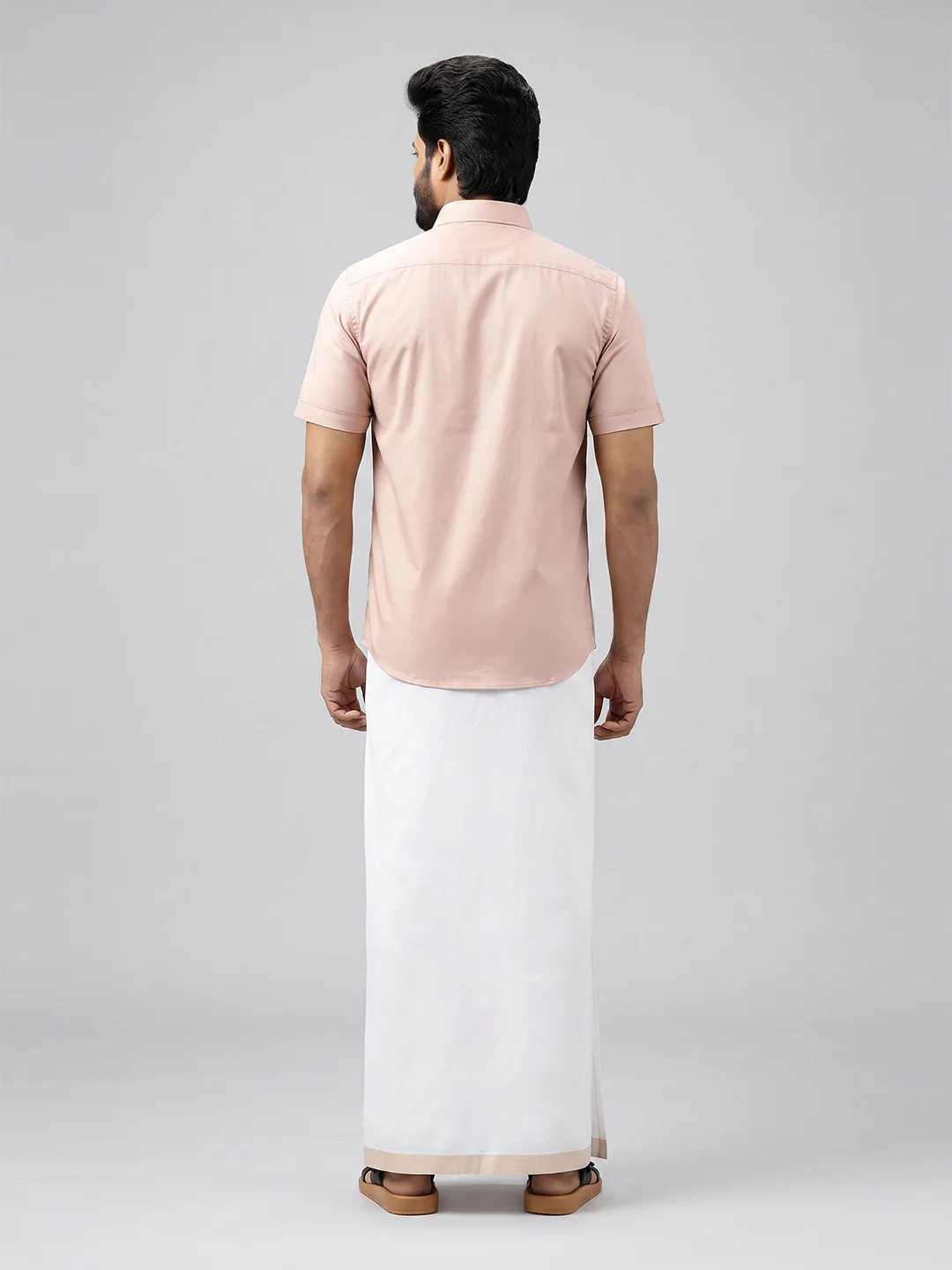 Men's Cotton Beige Matching Shirt with Fancy Printed Border Dhoti Combo Luster Trend - Image 4