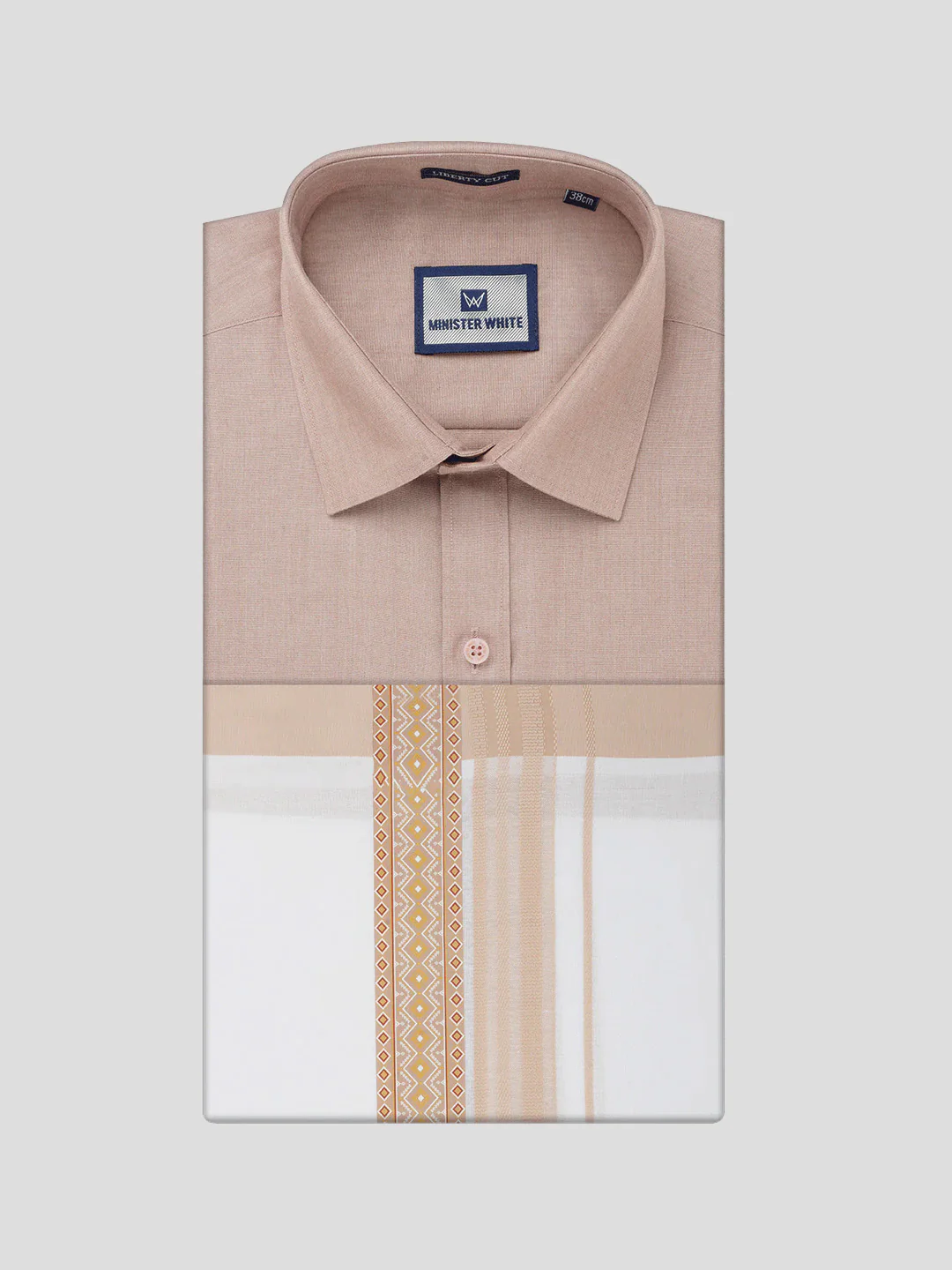 Men's Cotton Beige Matching Shirt with Fancy Printed Border Dhoti Combo Luster Trend - Image 5