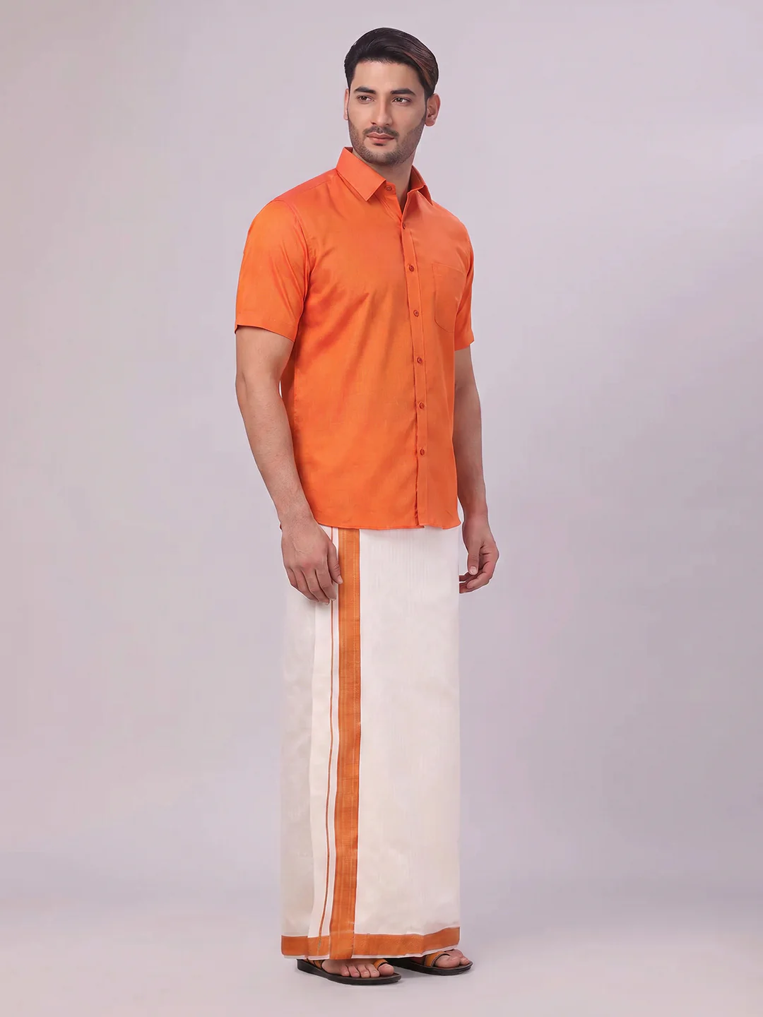 Men's Cotton Brick Shirt and Airtex Matching Border Dhoti Combo Nector - Image 4
