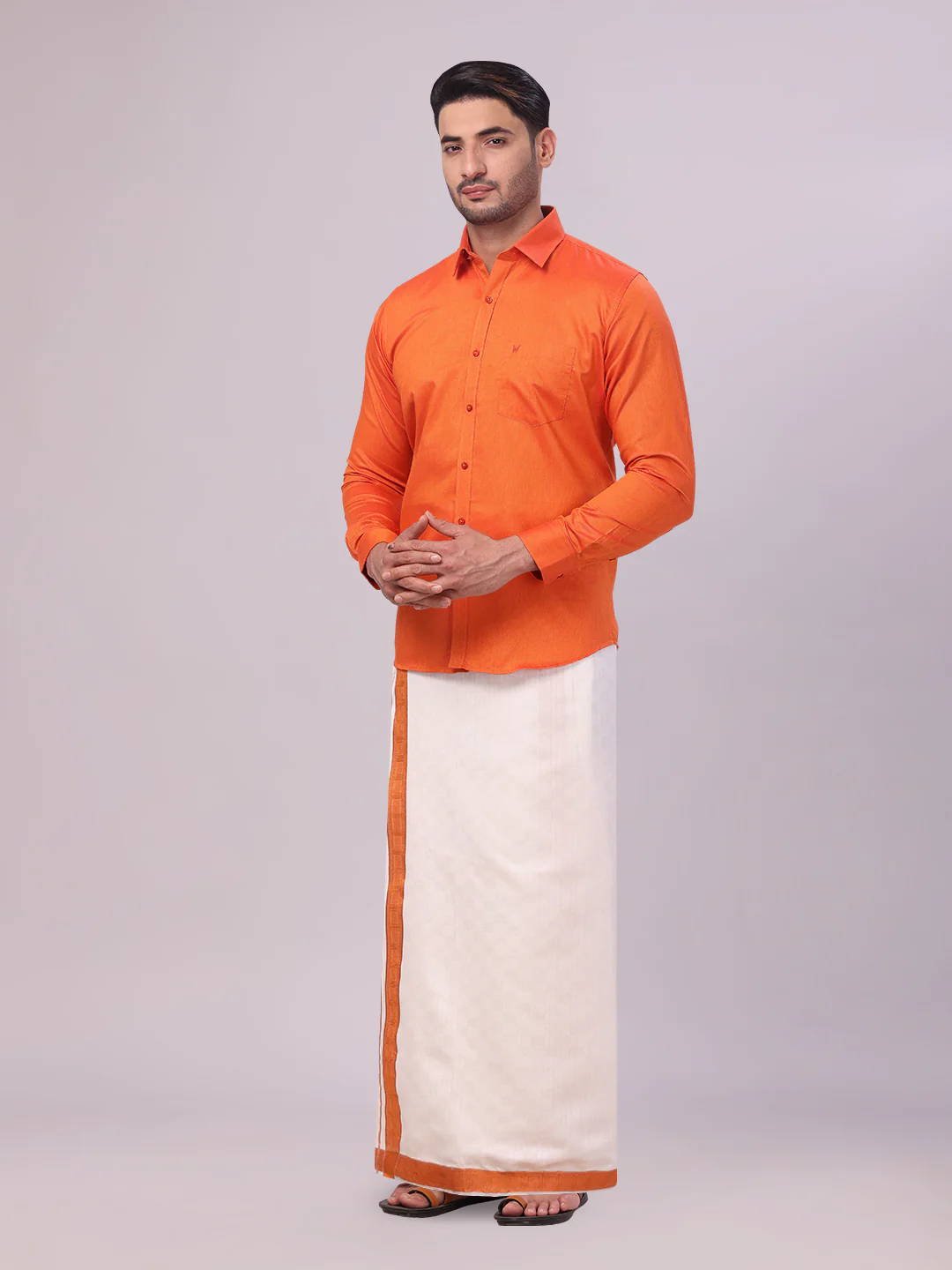 Men's Cotton Brick Shirt and Airtex Matching Border Dhoti Combo Nector - Image 6