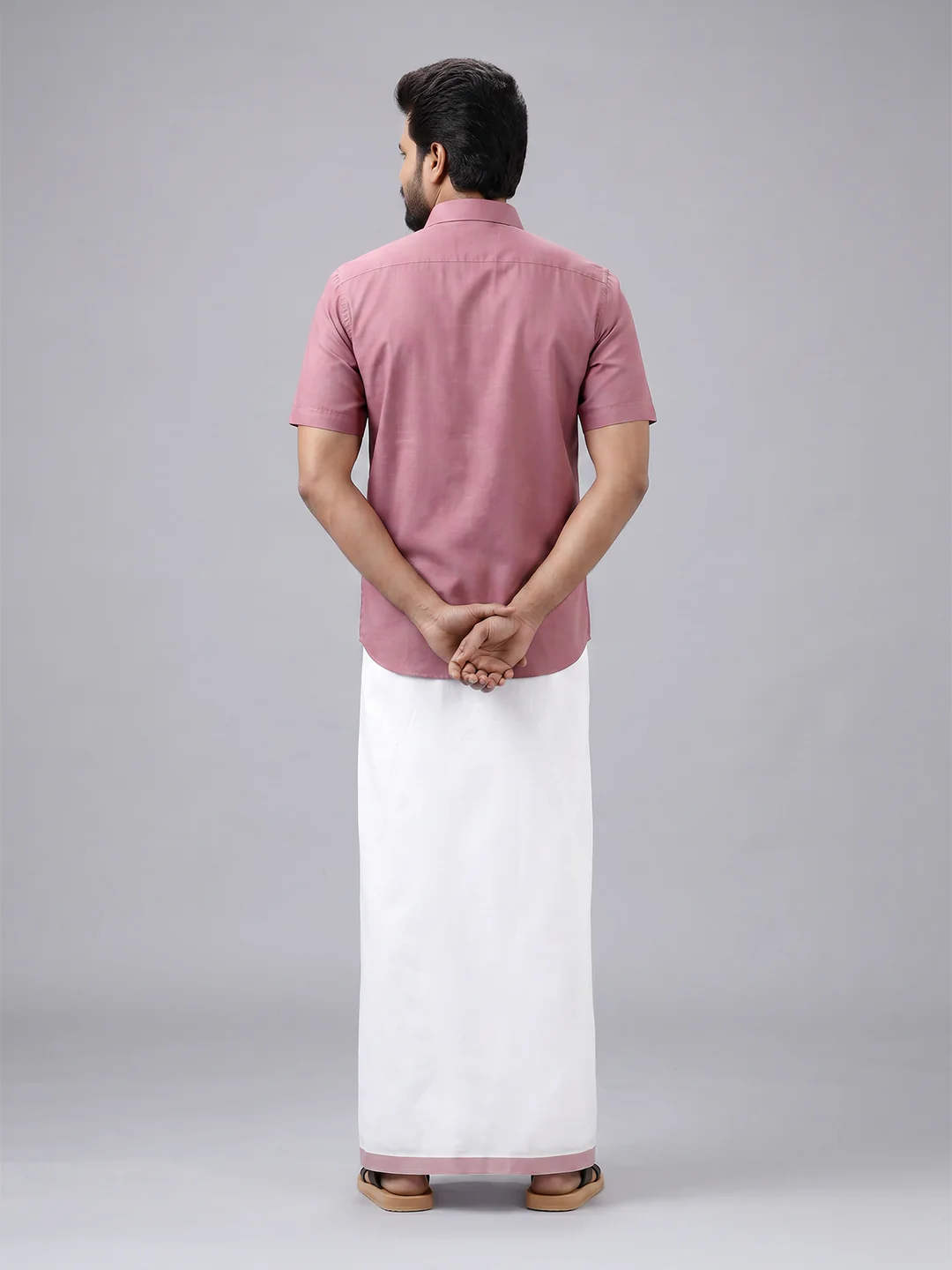 Men's Cotton Dark Pink Matching Shirt with Fancy Printed Border Dhoti Combo Luster Trend - Image 5