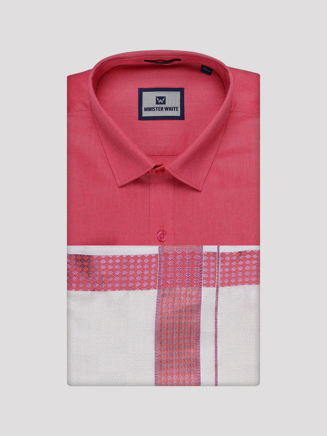 Men's Cotton Dark Pink Shirt and Airtex Matching Border Dhoti Combo Nector - Image 11