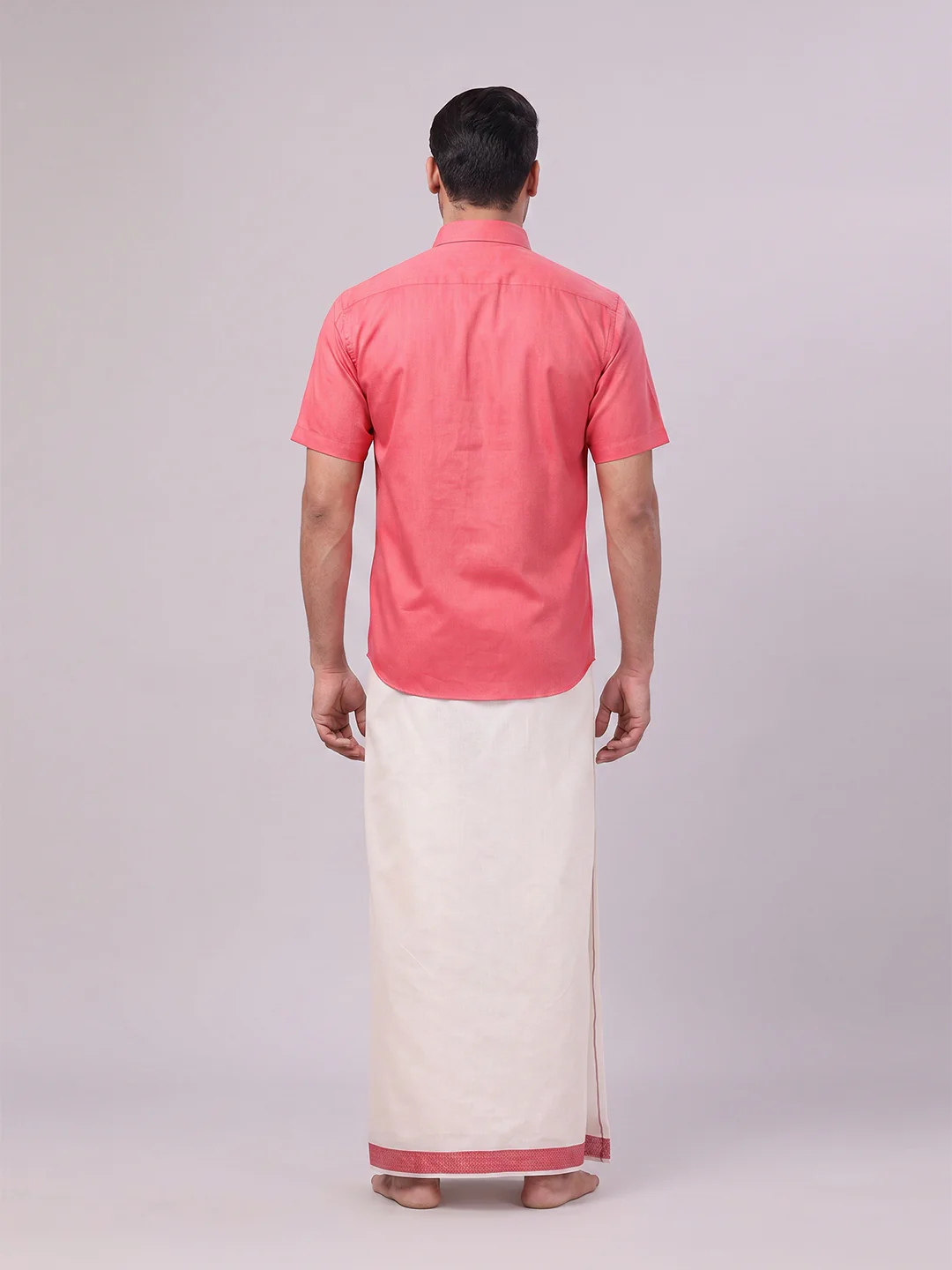 Men's Cotton Dark Pink Shirt and Airtex Matching Border Dhoti Combo Nector - Image 8