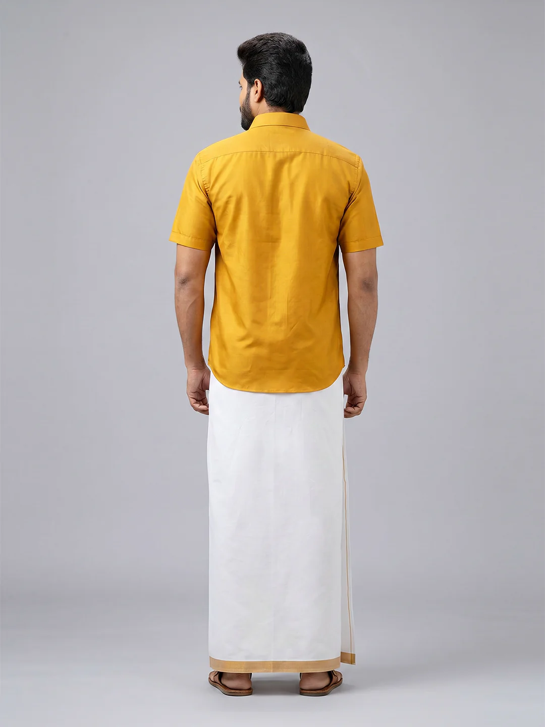 Men's Cotton Golden Yellow Matching Shirt with Fancy Printed Border Dhoti Combo Luster Trend - Image 6