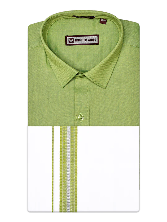 Men's Cotton Green Color Matching Shirt and Dhoti Combo Hazel