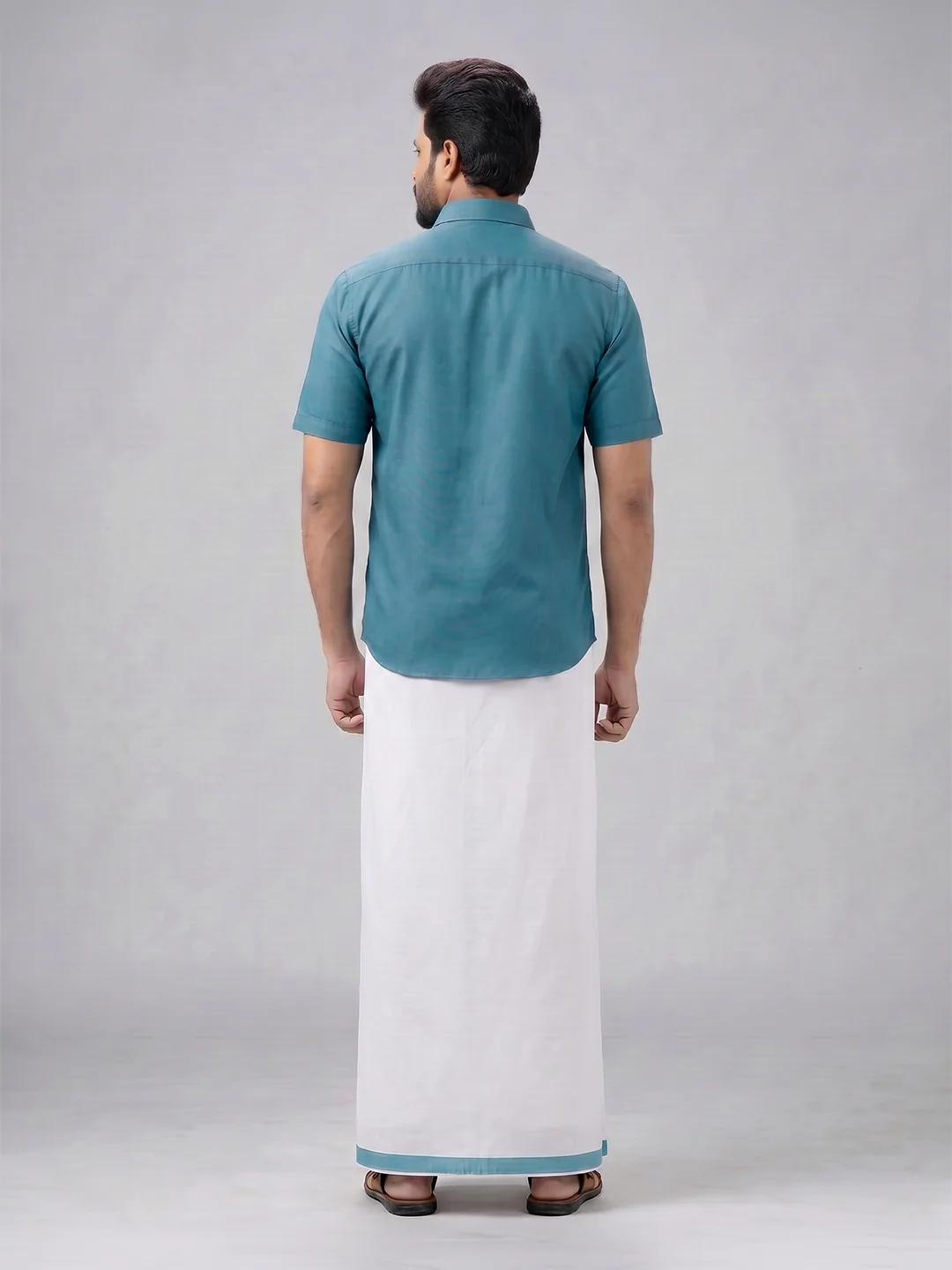 Men's Cotton Green Matching Shirt with Fancy Printed Border Dhoti Combo Luster Trend - Image 5