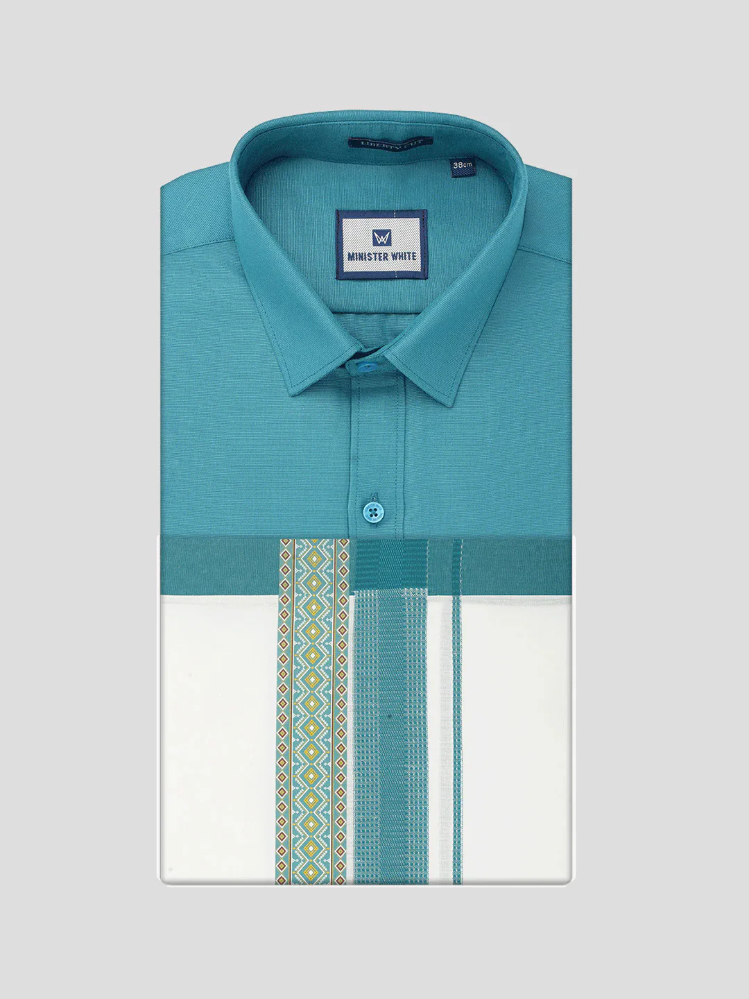 Men's Cotton Green Matching Shirt with Fancy Printed Border Dhoti Combo Luster Trend - Image 6