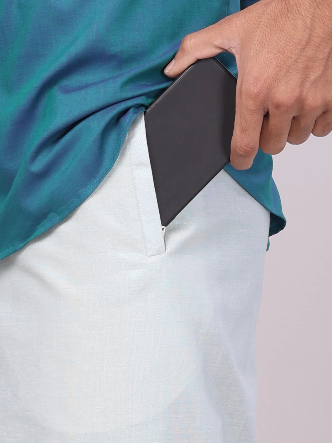 Men's Cotton Green Shirt with Tissue Matching Border Flexi Dhoti Wedding Combo Kandala - Image 2