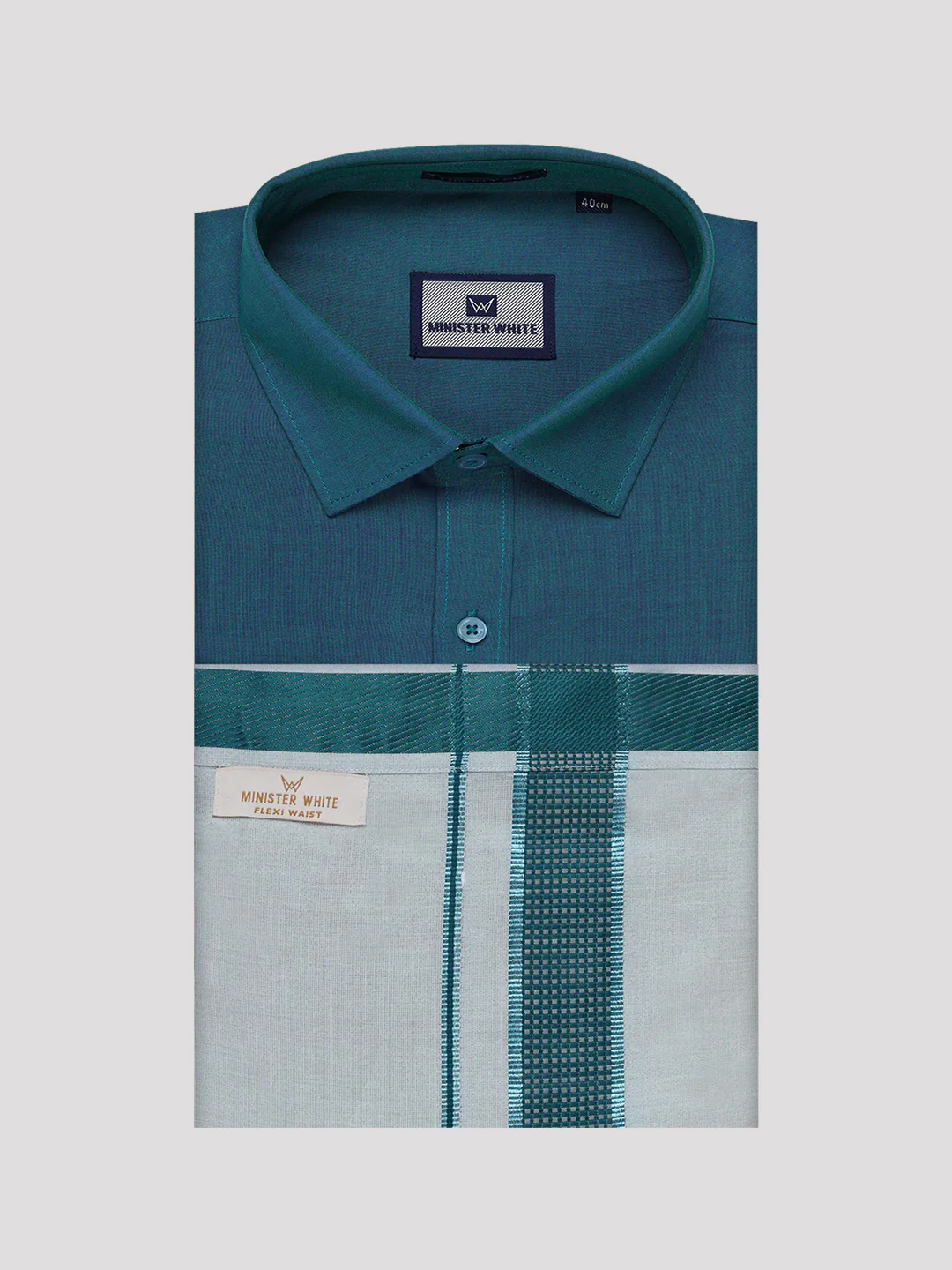 Men's Cotton Green Shirt with Tissue Matching Border Flexi Dhoti Wedding Combo Kandala - Image 7