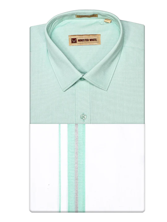 Men's Cotton Light Green Color Matching Shirt and Dhoti Combo Hazel