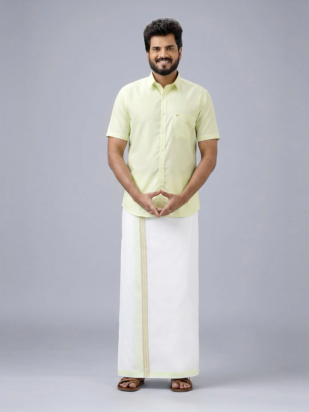 Men's Cotton Light Green Matching Shirt with Fancy Printed Border Dhoti Combo Luster Trend - Image 2