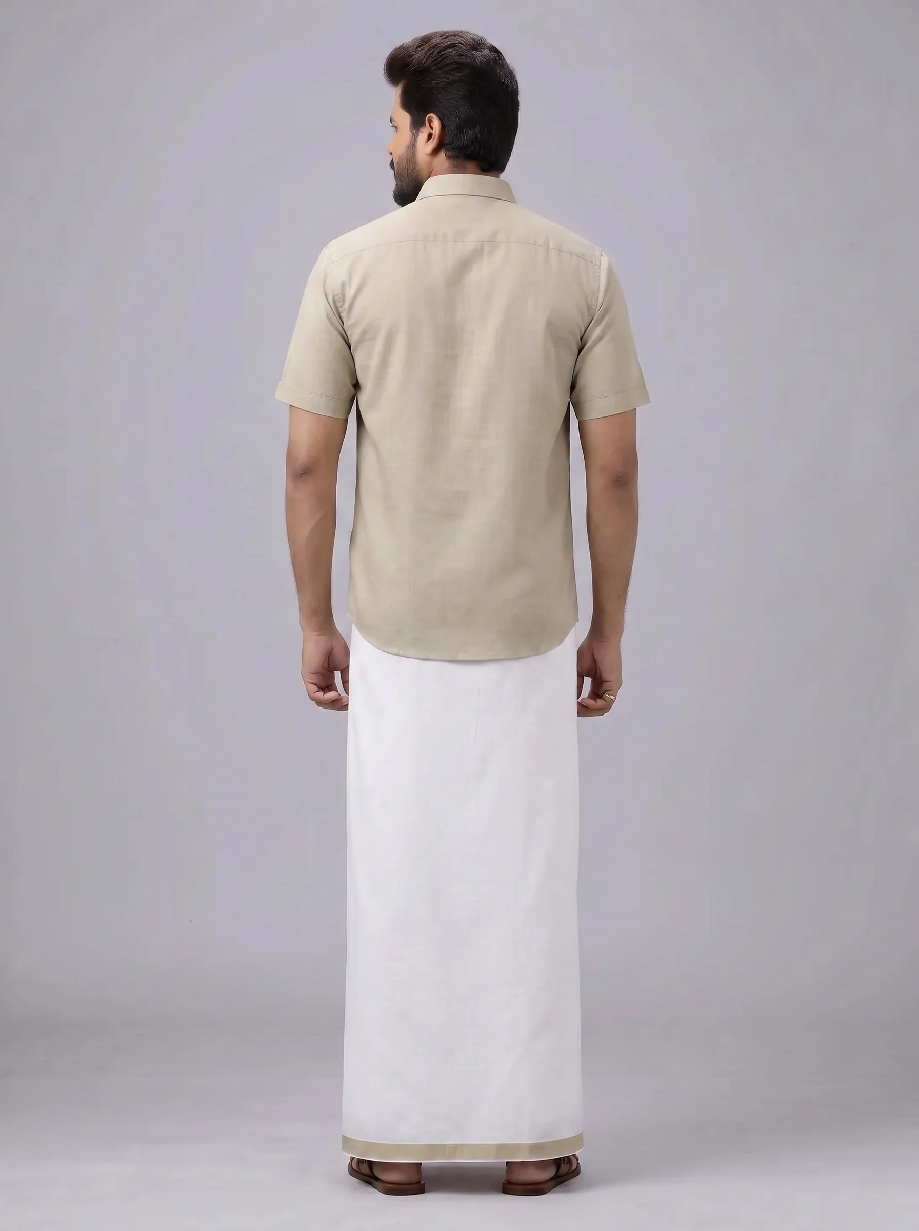 Men's Cotton Light Olive Matching Shirt with Fancy Printed Border Dhoti Combo Luster Trend - Image 5