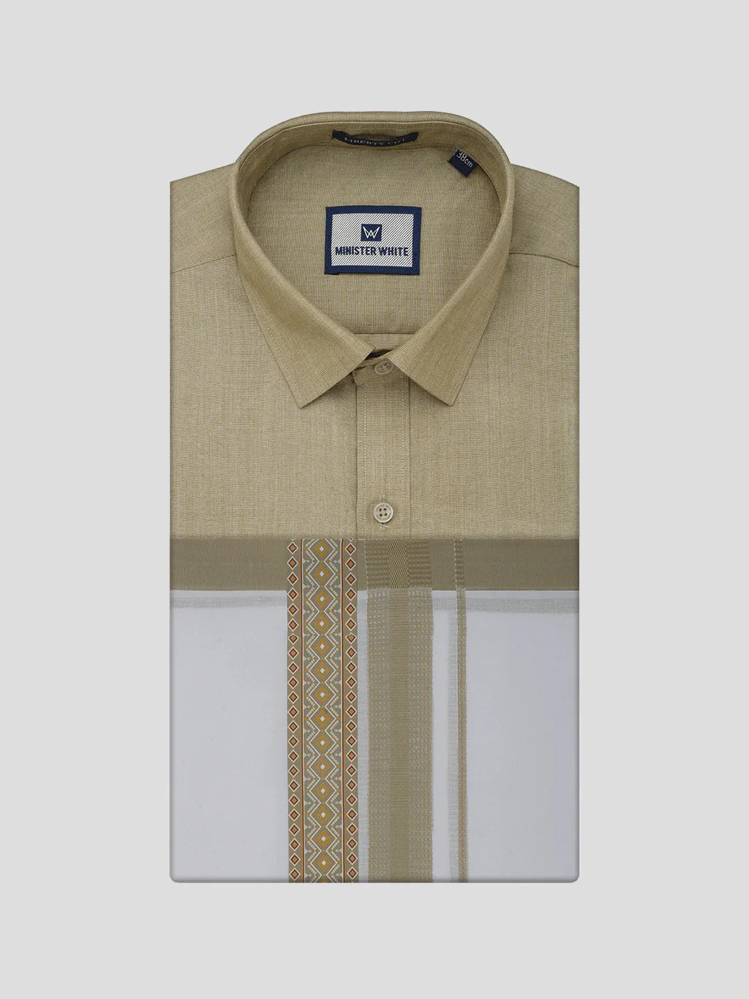 Men's Cotton Light Olive Matching Shirt with Fancy Printed Border Dhoti Combo Luster Trend - Image 6