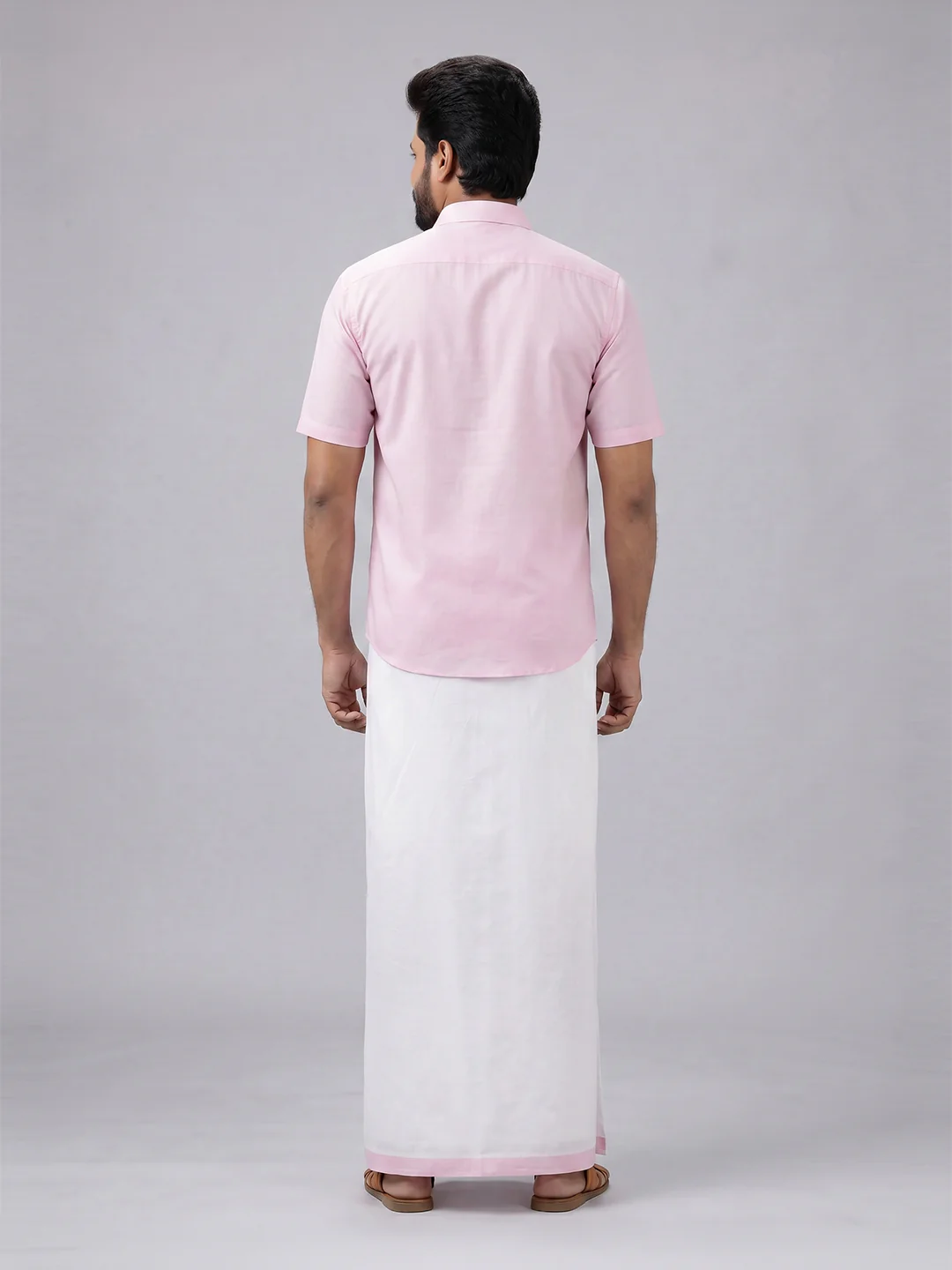 Men's Cotton Light Pink Matching Shirt with Fancy Printed Border Dhoti Combo Luster Trend - Image 5