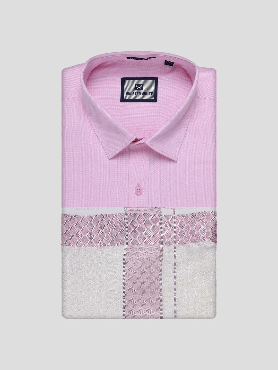 Men's Cotton Light Rose Shirt and Airtex Matching Border Dhoti Combo Nector - Image 11