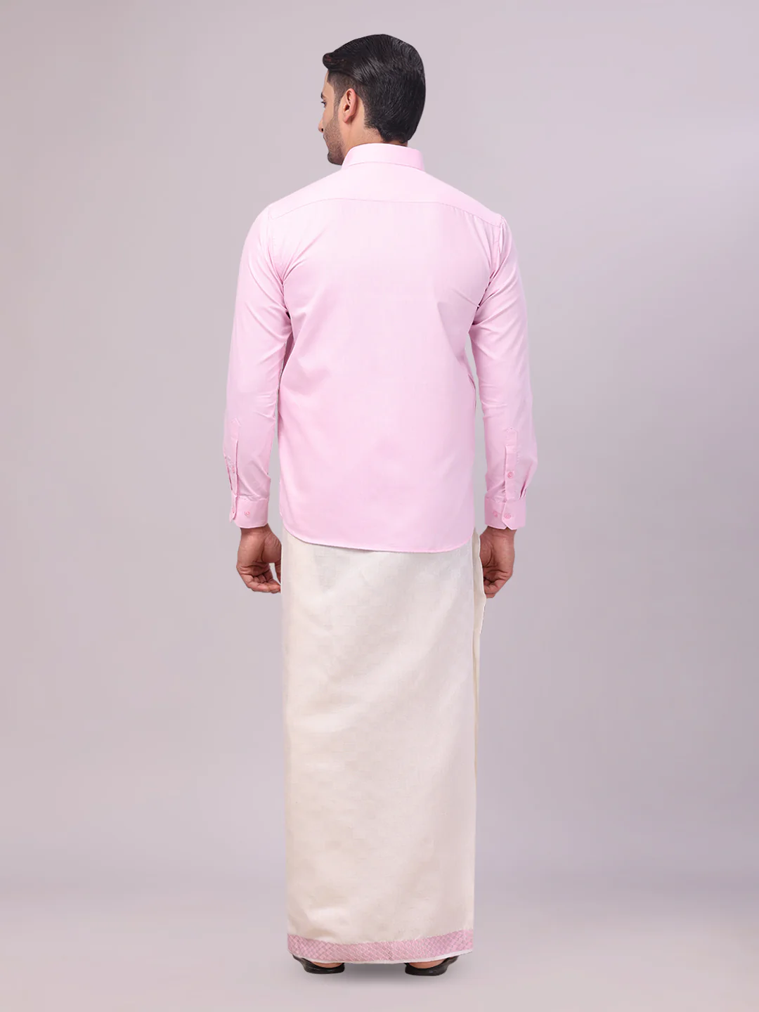 Men's Cotton Light Rose Shirt and Airtex Matching Border Dhoti Combo Nector - Image 7
