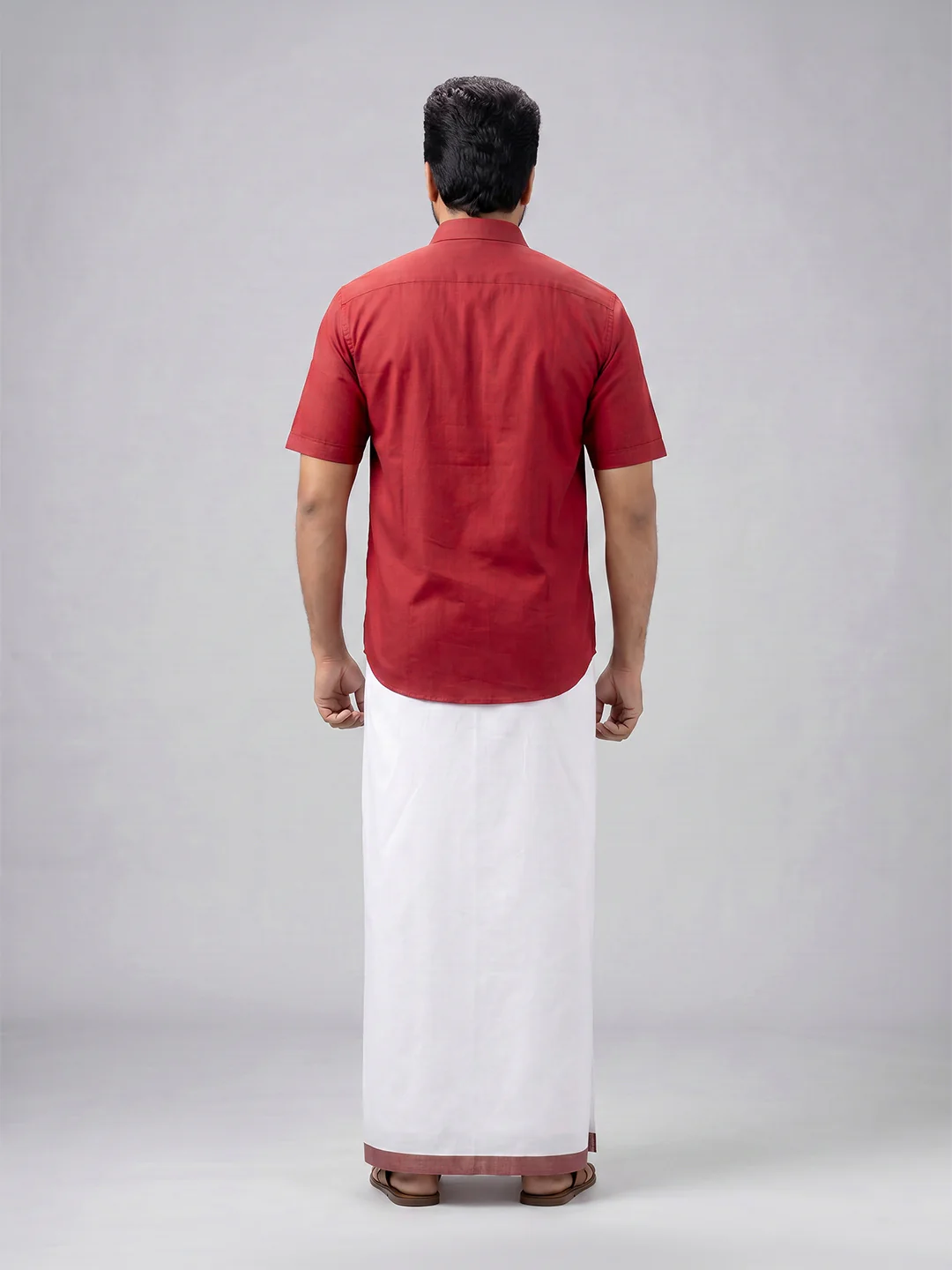 Men's Cotton Maroon Matching Shirt with Fancy Printed Border Dhoti Combo Luster Trend - Image 5