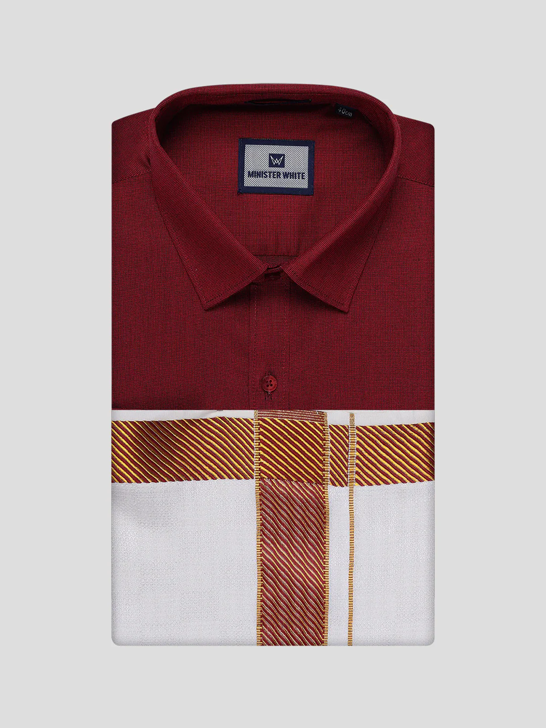 Men's Cotton Maroon Shirt and Airtex Matching Border Dhoti Combo Nector - Image 11