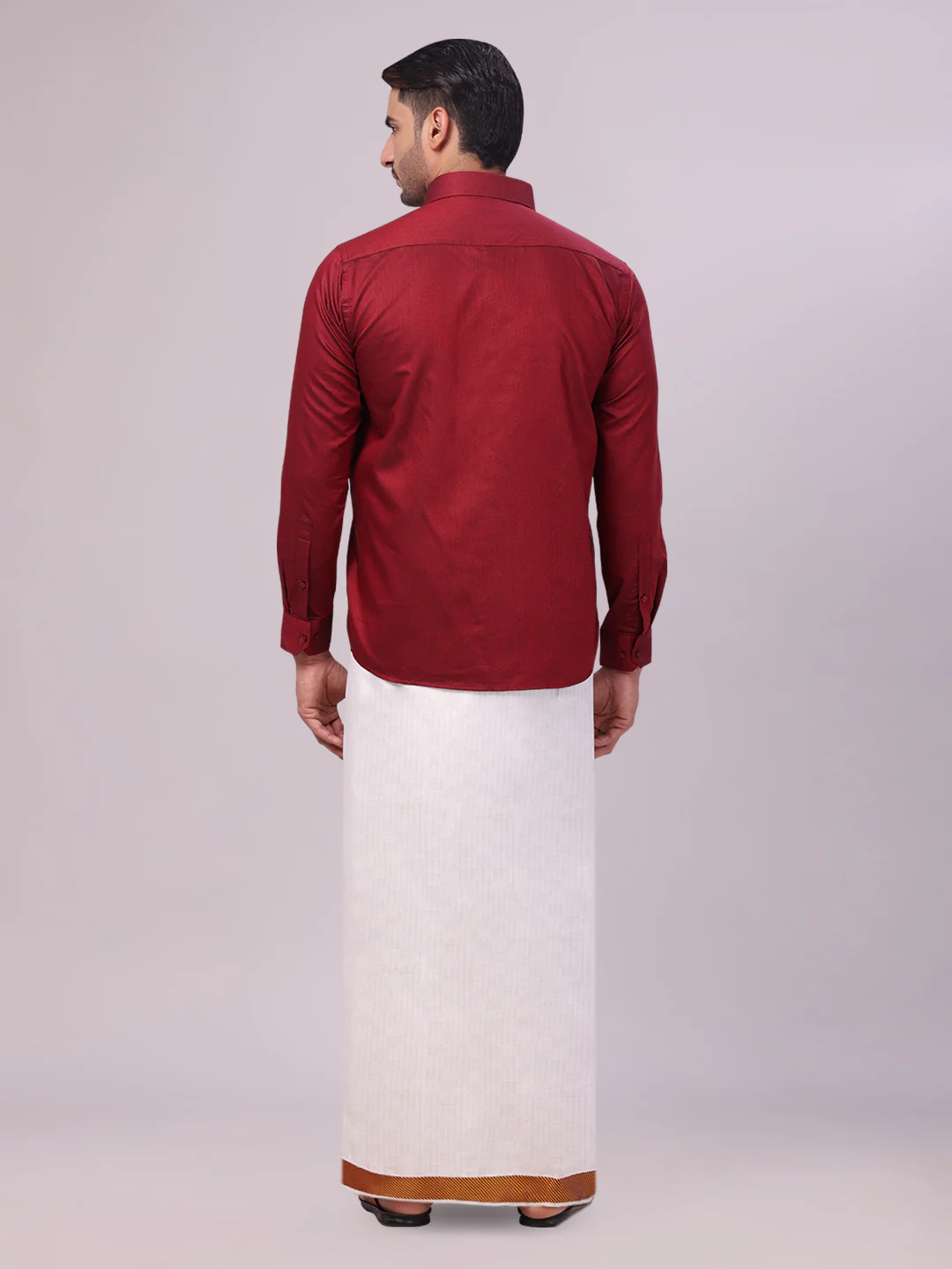 Men's Cotton Maroon Shirt and Airtex Matching Border Dhoti Combo Nector - Image 7