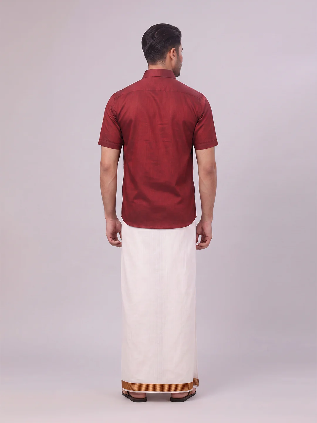 Men's Cotton Maroon Shirt and Airtex Matching Border Dhoti Combo Nector - Image 8