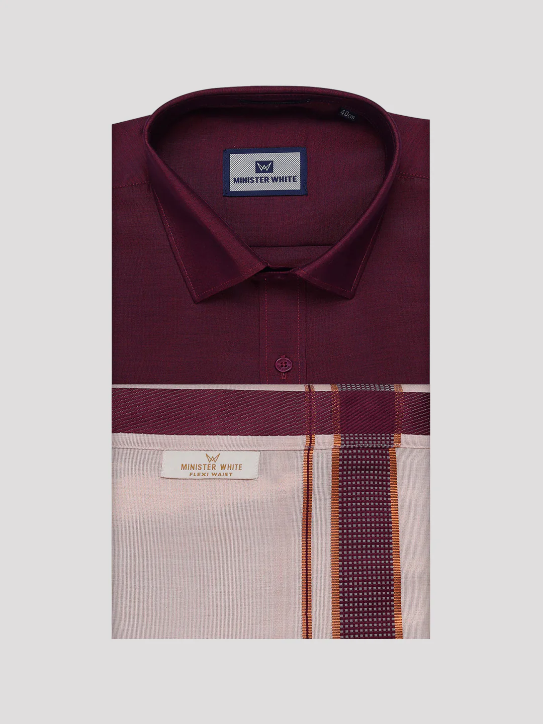 Men's Cotton Maroon Shirt with Tissue Matching Border Flexi Dhoti Wedding Combo Kandala - Image 8