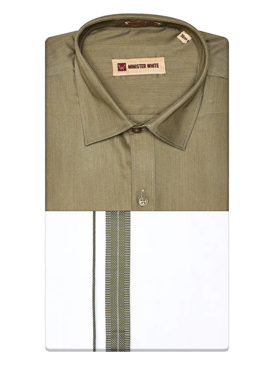 Men's Cotton Olive Green Color Matching Shirt and Dhoti Combo Miracle