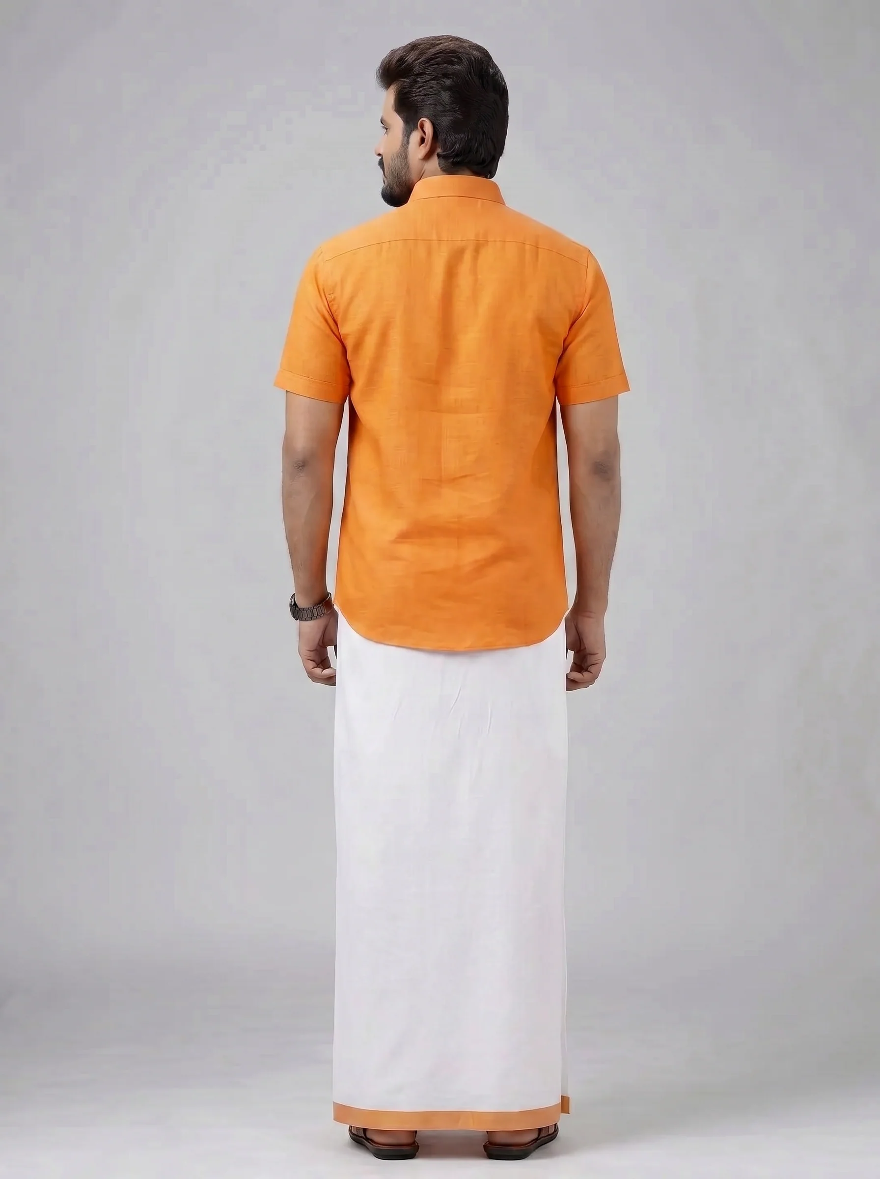 Men's Cotton Orange Matching Shirt with Fancy Printed Border Dhoti Combo Luster Trend - Image 4