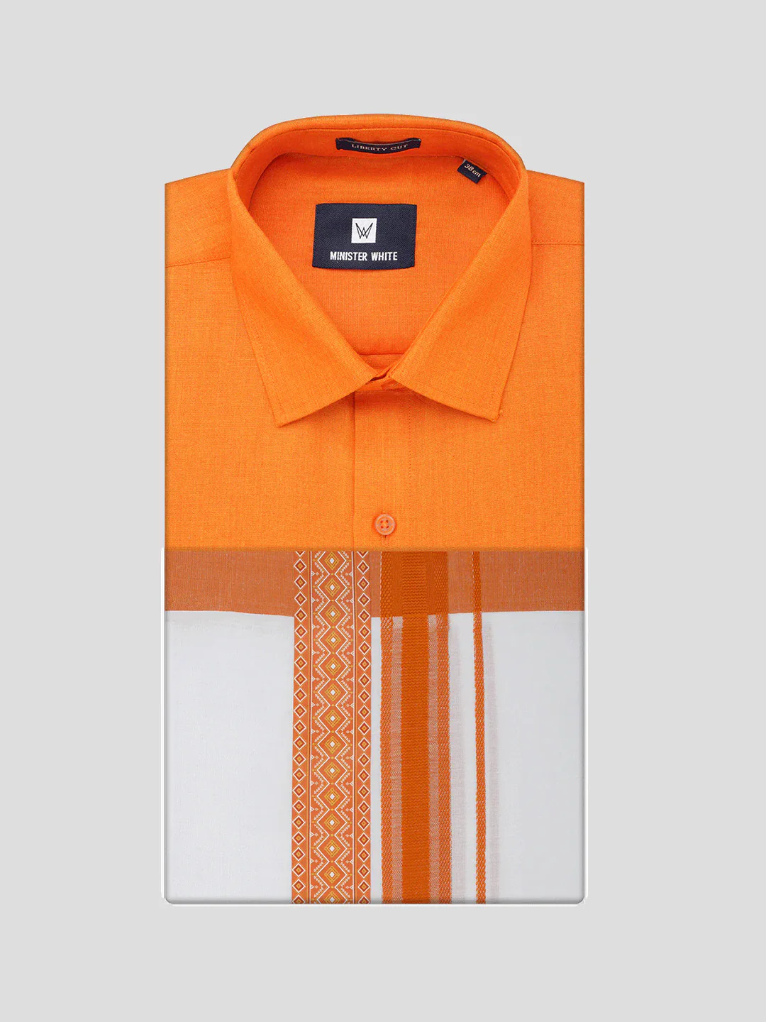 Men's Cotton Orange Matching Shirt with Fancy Printed Border Dhoti Combo Luster Trend - Image 5