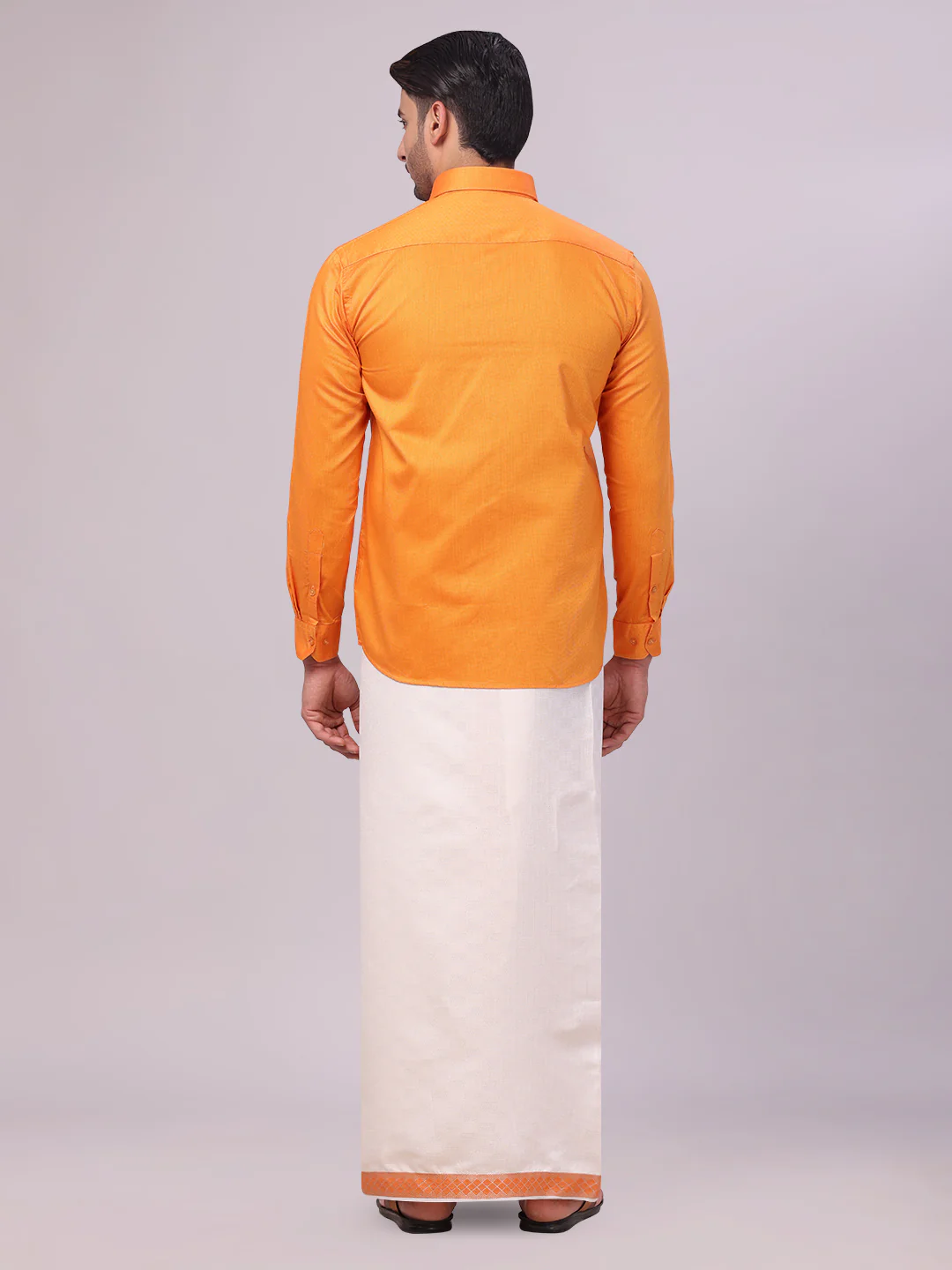 Men's Cotton Orange Shirt and Airtex Matching Border Dhoti Combo Nector - Image 7