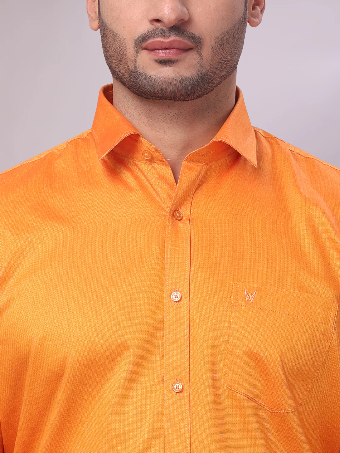Men's Cotton Orange Shirt and Airtex Matching Border Dhoti Combo Nector - Image 9