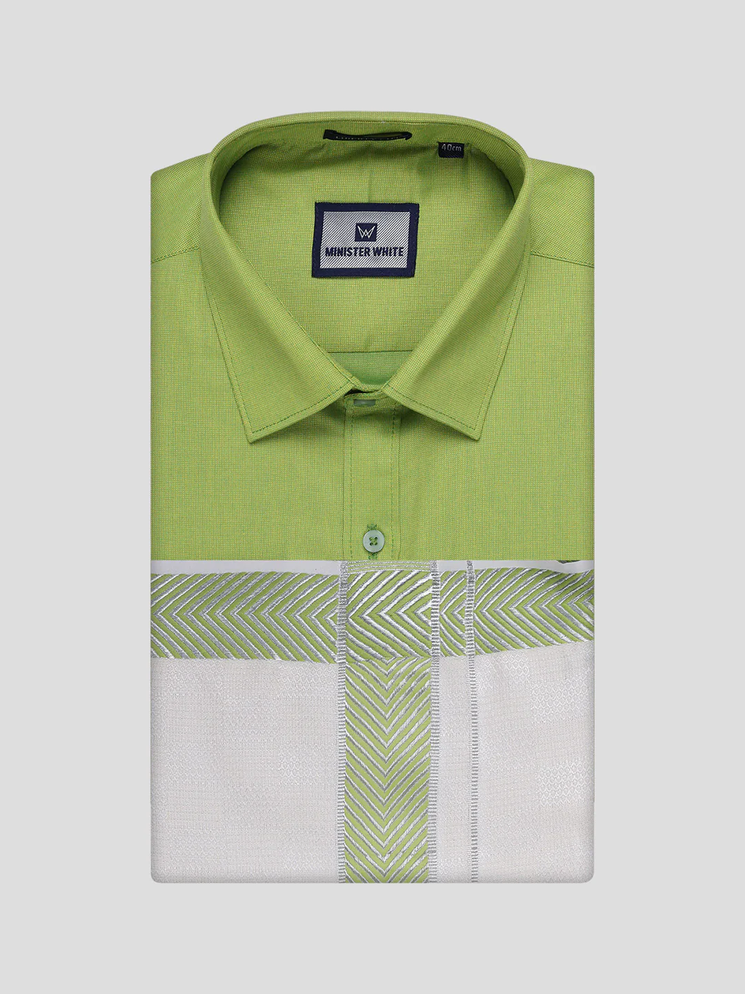 Men Cotton Parrot Green Shirt and Airtex Matching Border Dhoti Combo Nector - Image 12