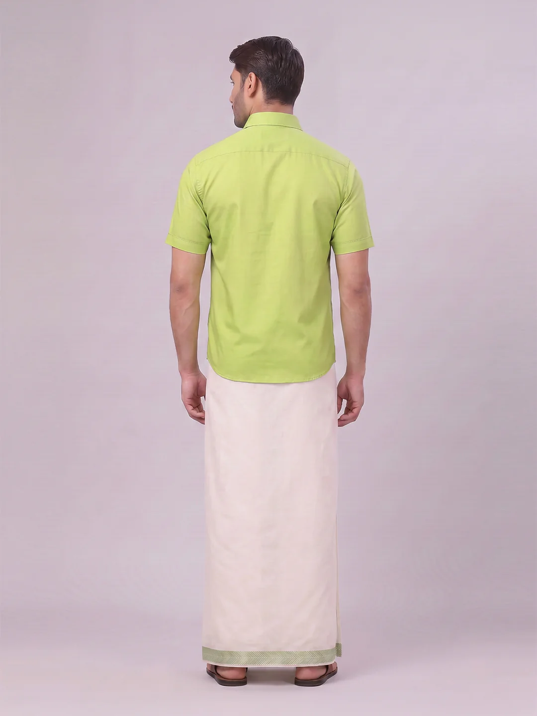Men Cotton Parrot Green Shirt and Airtex Matching Border Dhoti Combo Nector - Image 8