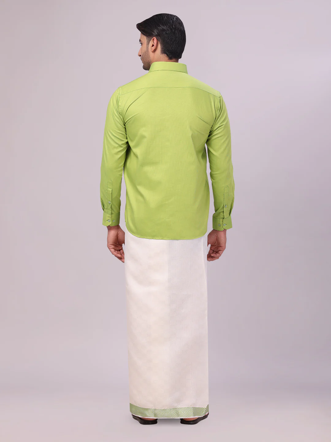 Men Cotton Parrot Green Shirt and Airtex Matching Border Dhoti Combo Nector - Image 9